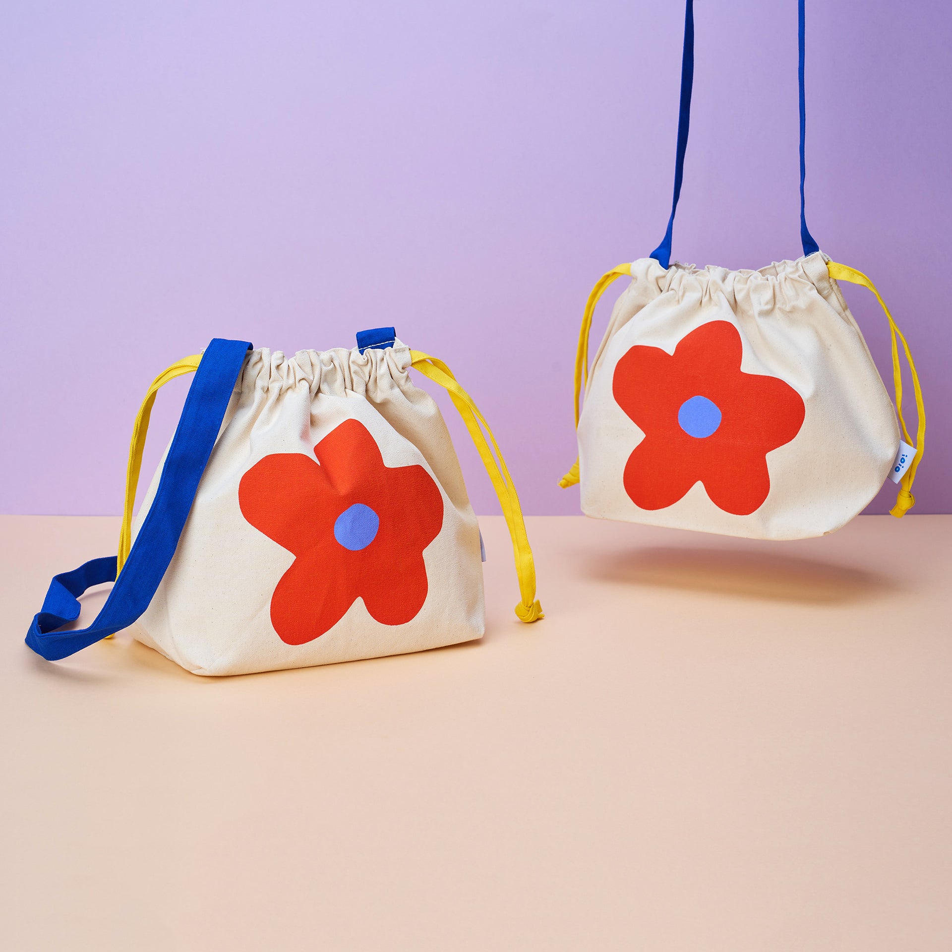 Mystery Blue Library Bag-Red Flower